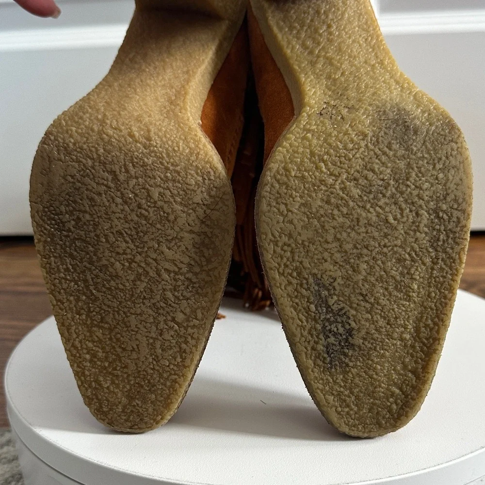 Michael Kors Brown Caramel Tiered Fringe Western Suede Leather Boho Boots Size 7 - Picture 11 of 13